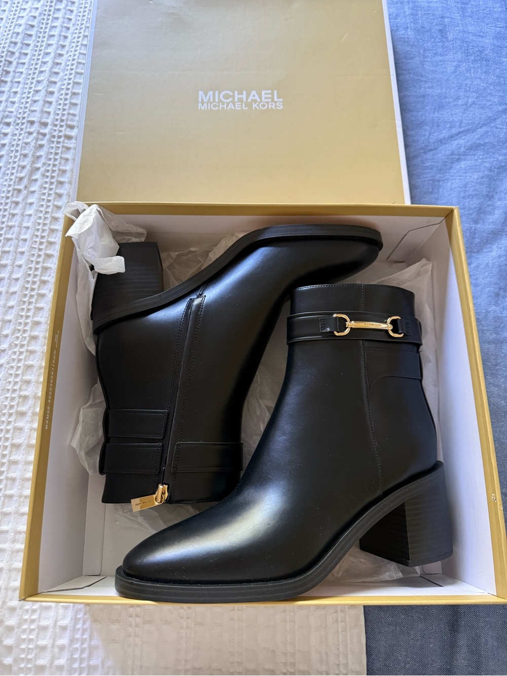 Michael Kors Black Leather Ankle Booties with Gold Horsebit - Picture 2 of 4